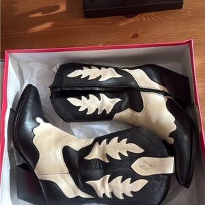 Vince Camuto Black and Cream Heeled Boots